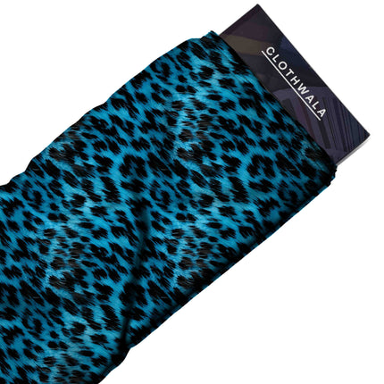 electric blue animal fabric detail — textured finish digital print closeup