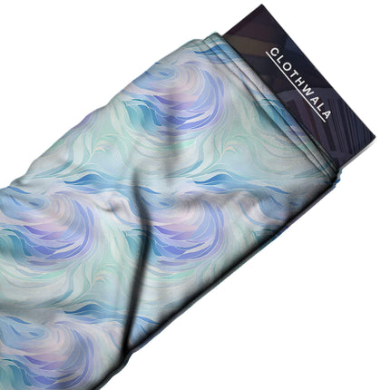 serene blue abstract print fabric draped — kaftan styling