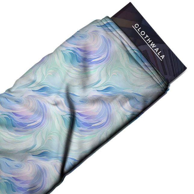 serene blue abstract print fabric draped — kaftan styling