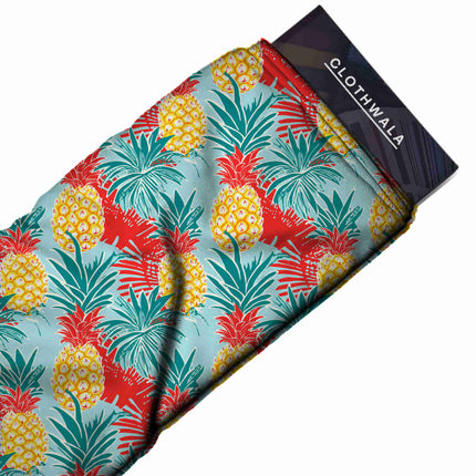 canary yellow tropical fabric detail — matte finish digital print closeup