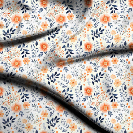 apricot orange floral digital print fabric texture — medium scale closeup