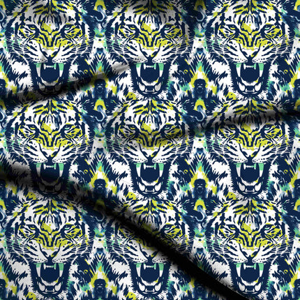 navy blue animal digital print fabric texture — large scale closeup