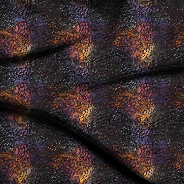 Deep Charcoal Iridescent Overlapping Dragon Scales Print Fabric