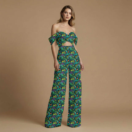chartreuse green tropical all-over print pattern — medium scale repeat layout