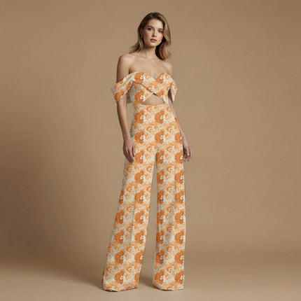 burnt sienna floral fabric detail — digital print closeup
