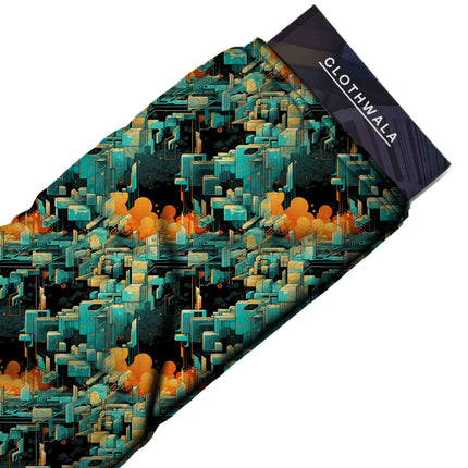 teal geometric fabric detail — digital print closeup