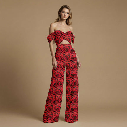 scarlet red animal fabric detail — textured finish digital print closeup