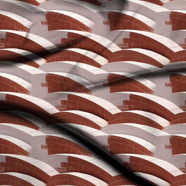 Burnt Sienna Layered Curved Architectural Geometric Forms Print Fabric