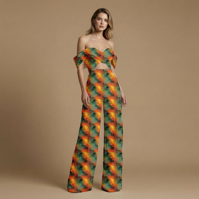 burnt sienna abstract print fabric draped — scarf styling
