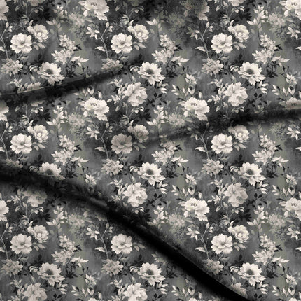 charcoal grey floral digital print fabric texture — medium scale closeup