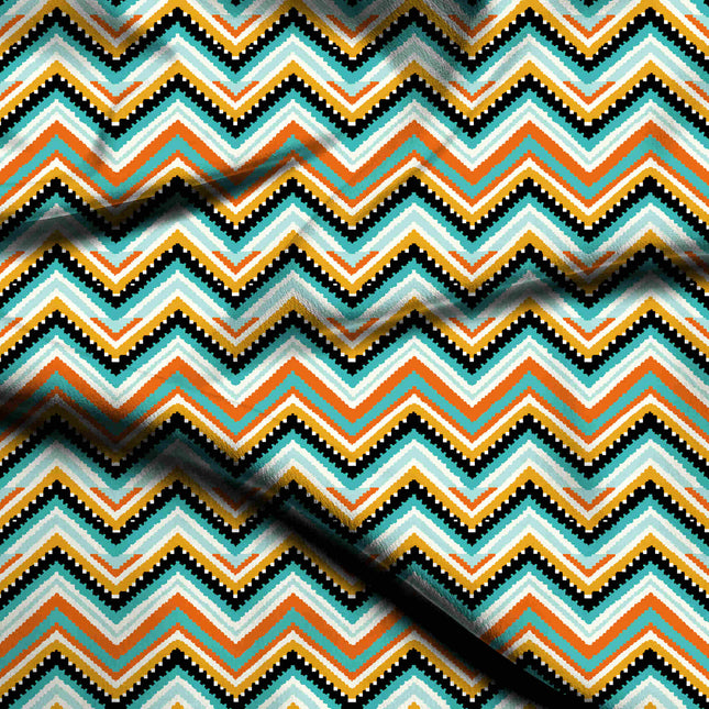 Teal Geometric Digital Print Fabric | Kaftan Co-Ord Dress | Office Wear | Royal Indian Ensemble | Modern Ethnic | Satin Digital Fabric - 2032