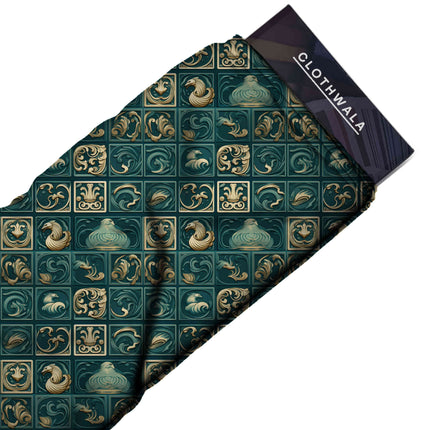 emerald green ethnic fabric detail — embossed finish digital print closeup