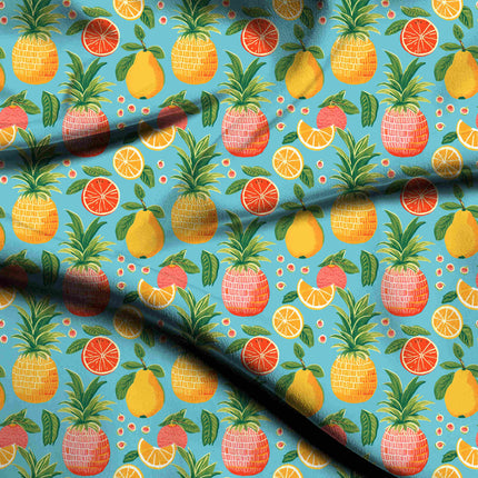 cerulean blue tropical digital print fabric texture — medium scale closeup