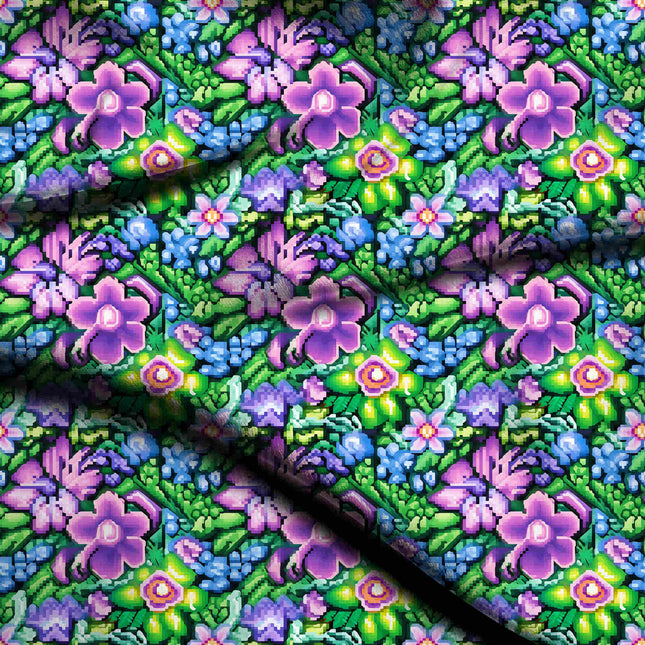 amethyst purple floral digital print fabric texture — medium scale closeup