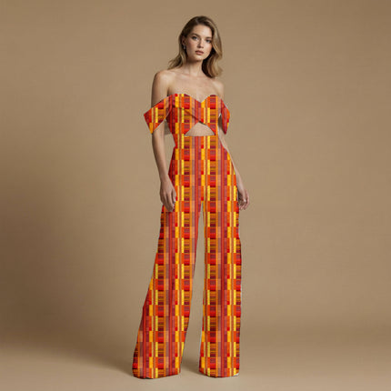 Burnt Sienna Stripes Digital Print Fabric | Saree Kurti Palazzo | festive occasion wear | Royal Indian Ensemble | Crimson Floral Swirls - Image 3