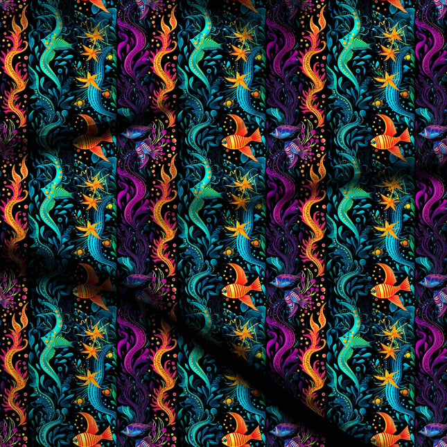 electric purple tropical digital print fabric texture — medium scale closeup