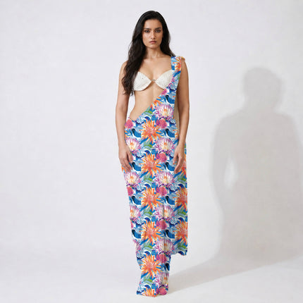 Vibrant Fuchsia Floral Digital Print Fabric for Maxi | Puja Wear - Image 2