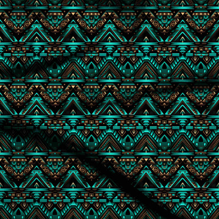 luminous teal ethnic all-over print pattern — medium scale repeat layout