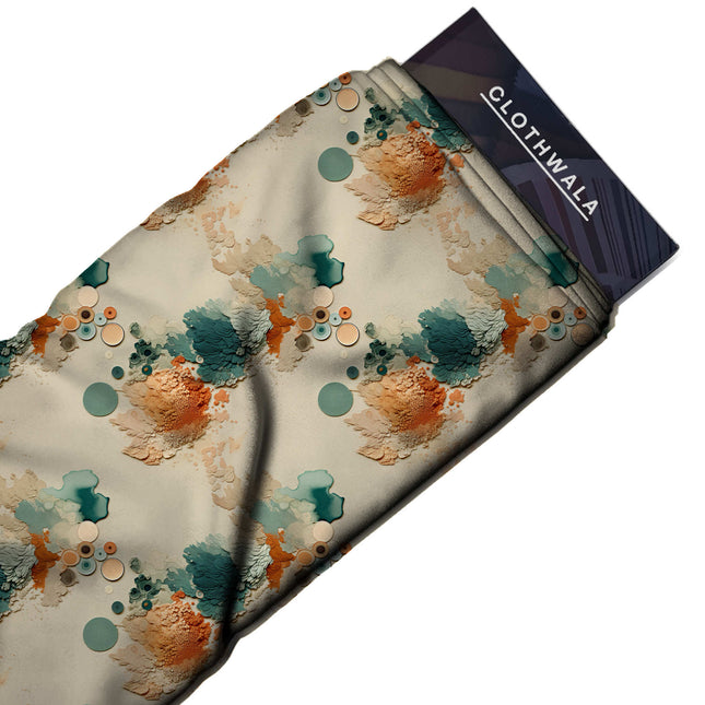 dusty teal abstract print fabric draped — kurta set styling