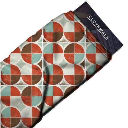 burnt sienna geometric all-over print pattern — large scale repeat layout