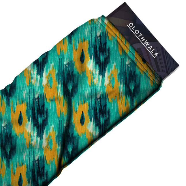 teal ethnic print fabric draped — maxi dress styling