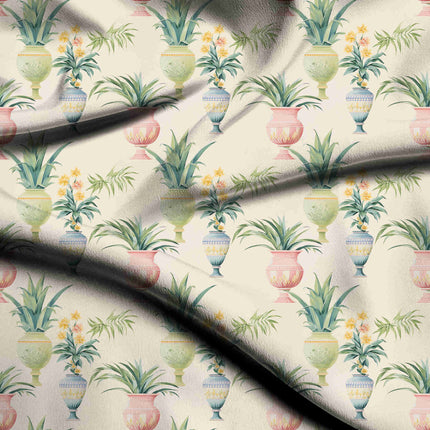 ivory cream floral digital print fabric texture — medium scale closeup