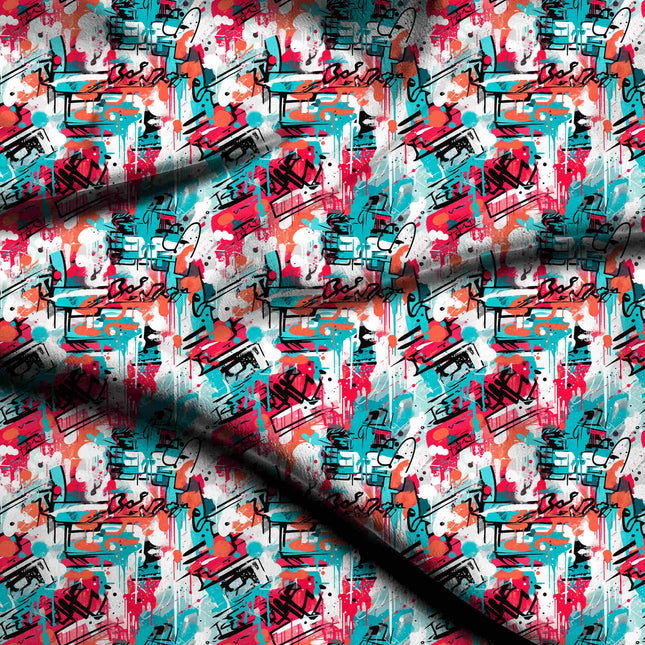 teal abstract digital print fabric texture — large scale closeup