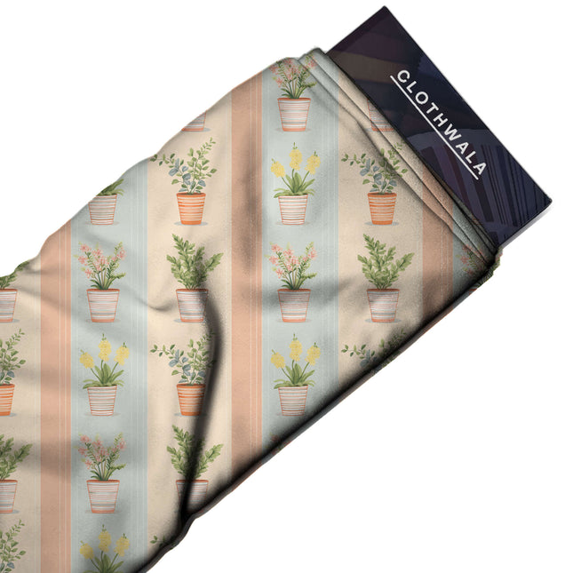 Ivory Cream Floral Digital Print Fabric | Casual Wear | Cottagecore | Soft geometric fusion | Poly Spandex Print - Image 2