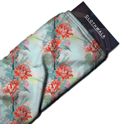 coral pink floral all-over print pattern — large scale repeat layout