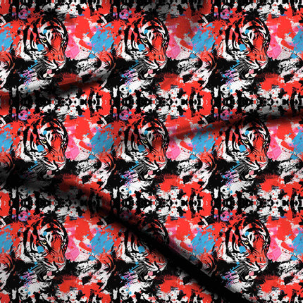 scarlet red animal digital print fabric texture — large scale closeup
