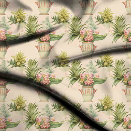 ivory cream floral digital print fabric texture — medium scale closeup