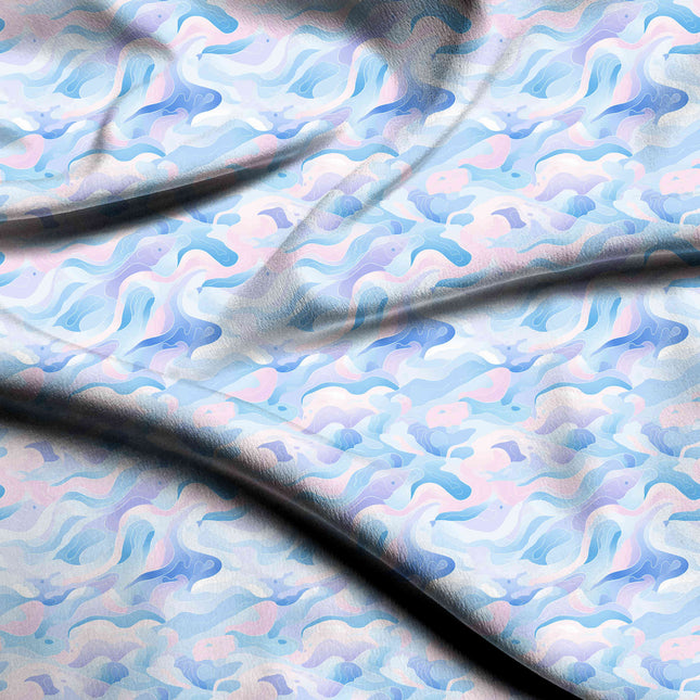 sky blue abstract digital print fabric texture — medium scale closeup