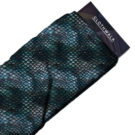 peacock blue animal fabric detail — glossy finish digital print closeup