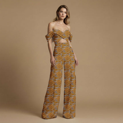 burnt sienna abstract print fabric draped — tunic styling