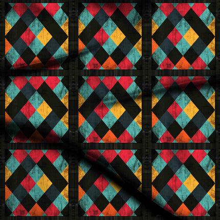 teal geometric print fabric draped — palazzo suit styling