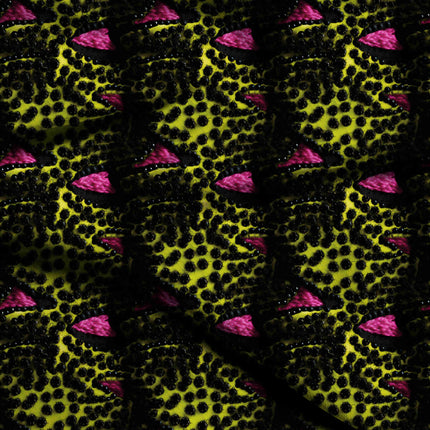 chartreuse green animal digital print fabric texture — medium scale closeup