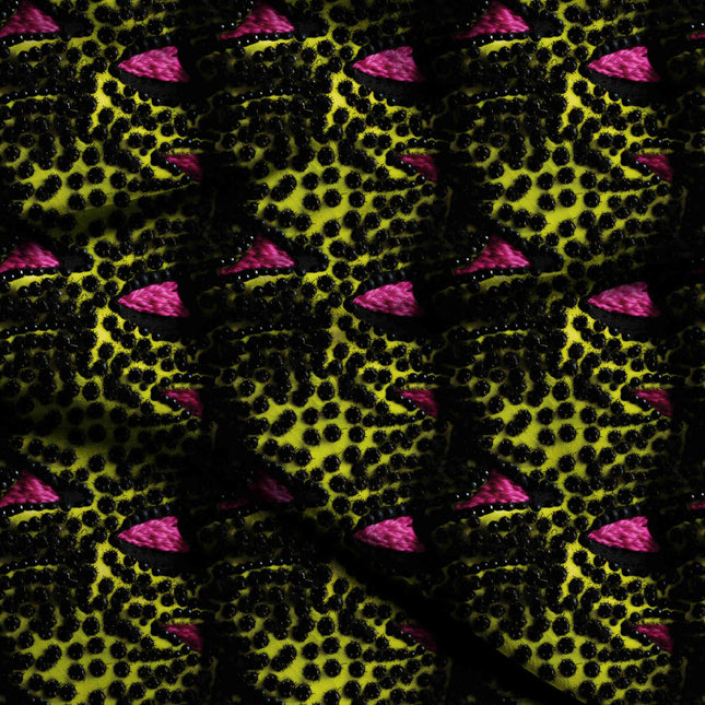 chartreuse green animal digital print fabric texture — medium scale closeup