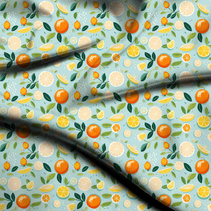 powder blue tropical digital print fabric texture — medium scale closeup