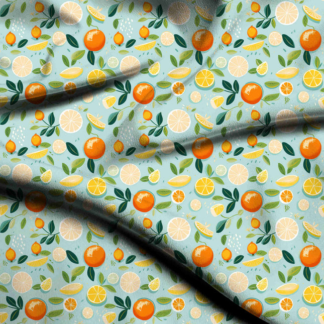 powder blue tropical digital print fabric texture — medium scale closeup