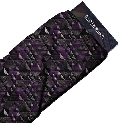 amethyst purple geometric print fabric draped — blazer styling
