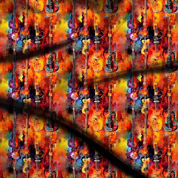 Burnt Sienna Abstract Painterly Guitars Print Fabric