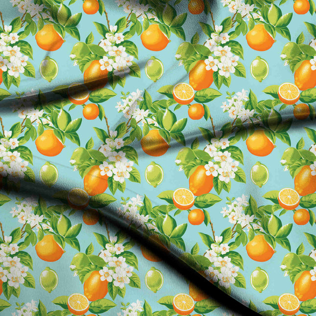 sky blue tropical digital print fabric texture — medium scale closeup