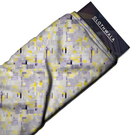 pale yellow geometric fabric detail — textured finish digital print closeup