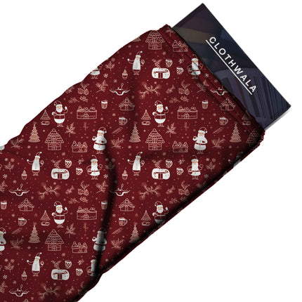 Maroon Other Digital Print Fabric for Maxi Dress | Whimsical garden party - Image 2