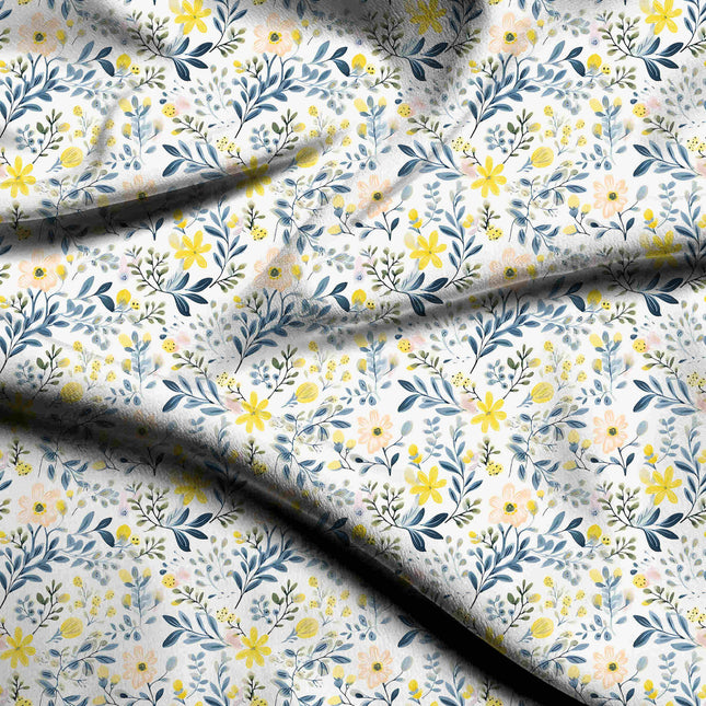 slate blue floral digital print fabric texture — fine scale closeup
