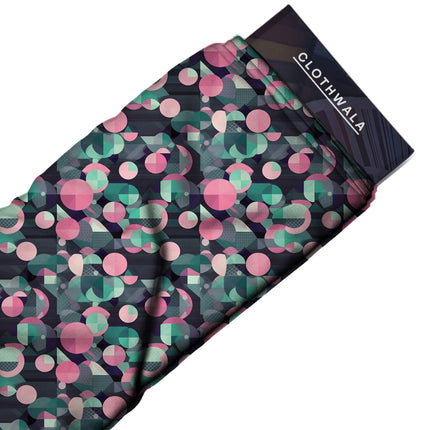 bubblegum pink geometric print fabric draped — maxi dress styling