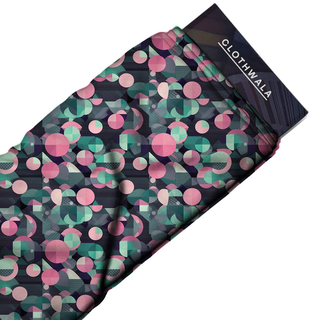 bubblegum pink geometric print fabric draped — maxi dress styling