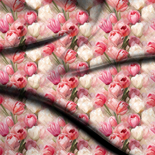 dusty rose floral digital print fabric texture — medium scale closeup
