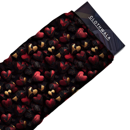 crimson red geometric all-over print pattern — medium scale repeat layout