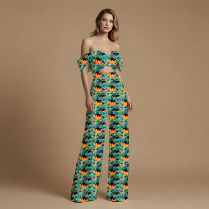 teal geometric print fabric draped — skirt styling